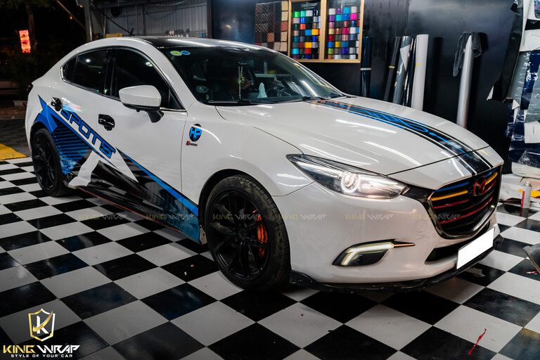 Dán tem xe ô tô Mazda 3 - tem sườn thể thao màu xanh dương