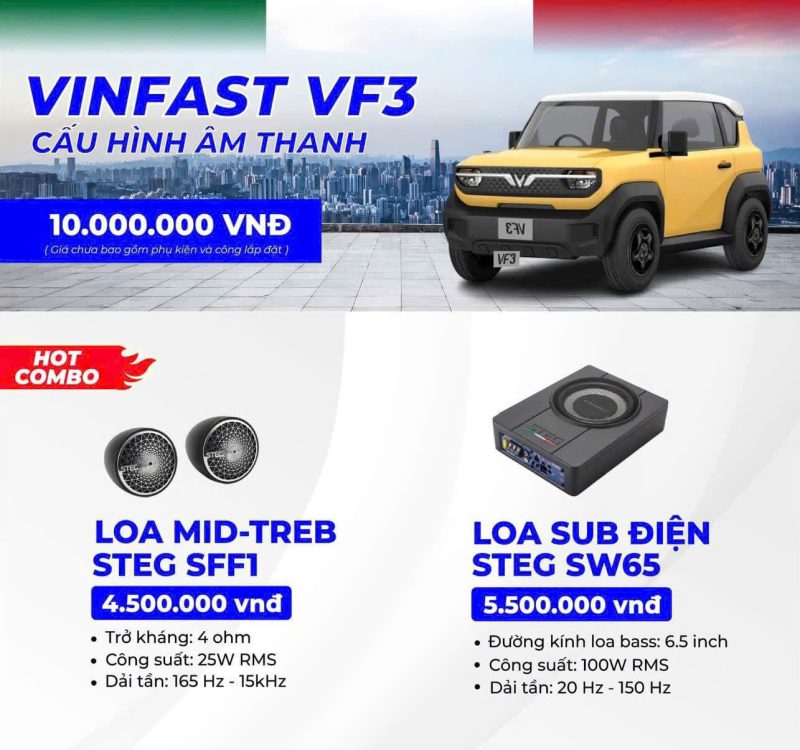 Độ loa ô tô VF3 mức cơ bản