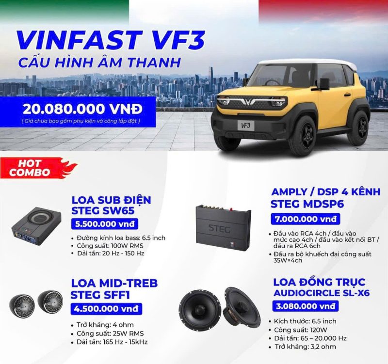 Độ âm thanh ô tô VF3 cao cấp