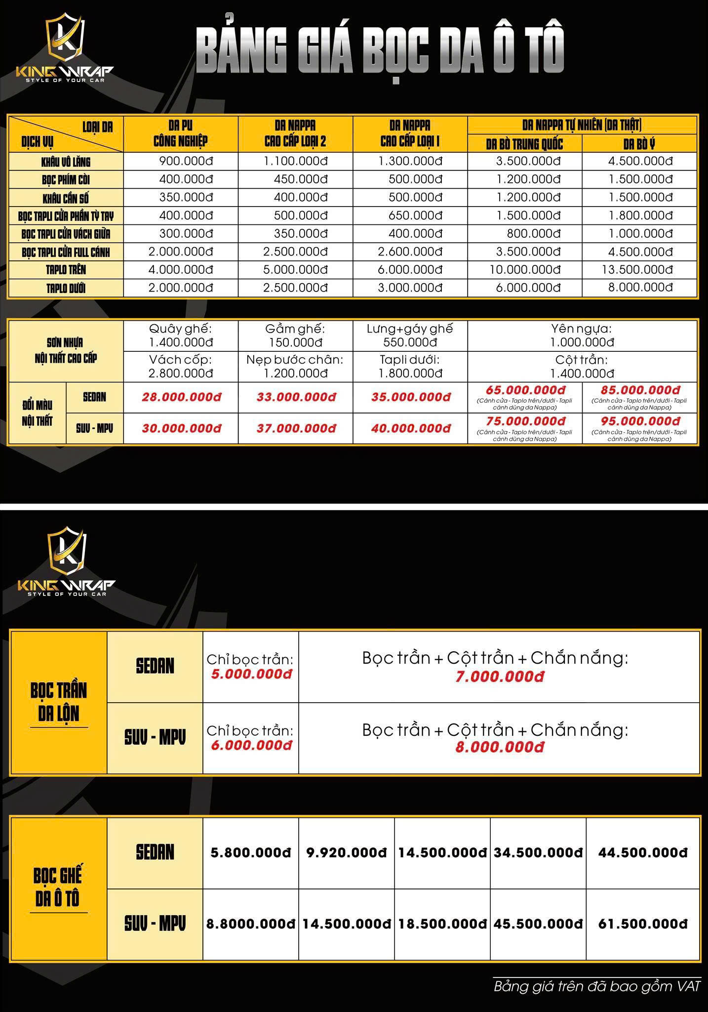 Bảng Giá Bọc Ghế Da Ô Tô Cho Khách Hàng So Sánh Và Lựa Chọn