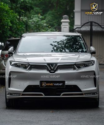 Dán đổi màu xám xi măng PET 2308 kết hợp viền vàng đồng cho VinFast VF9 