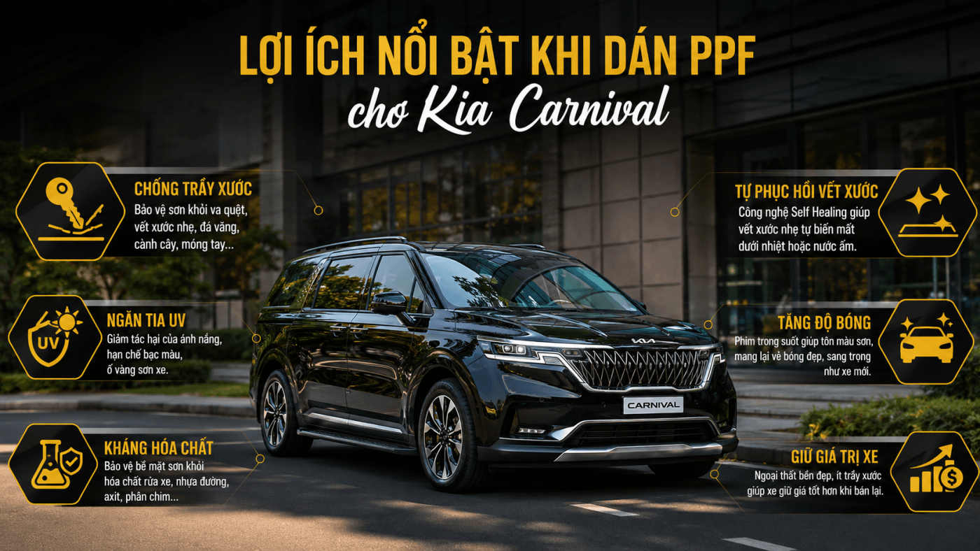 Dán PPF cho Kia Carnival: Giải pháp bảo vệ xe gia đình hiệu quả 10 dan ppf xe kia carnival