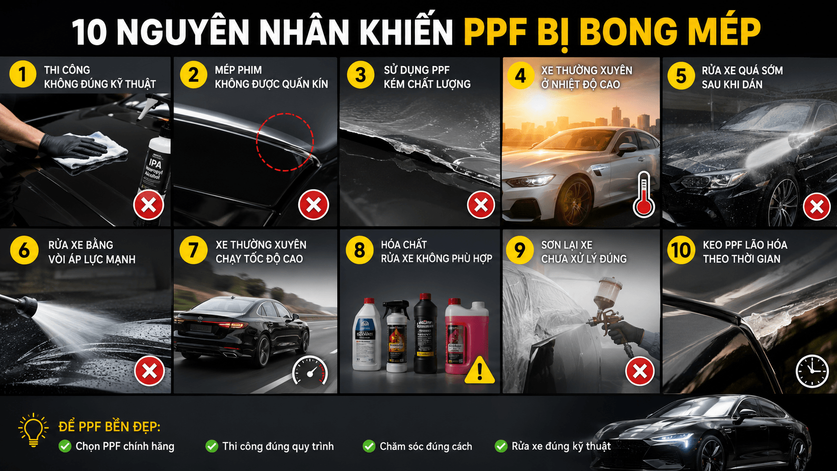 10 Nguyên nhân khiến PPF bị bong mép sau vài tháng sử dụng