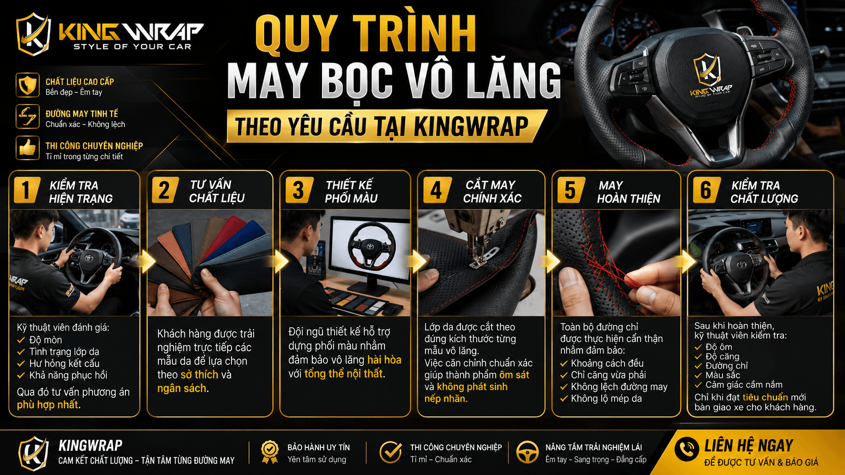 May bọc vô lăng theo yêu cầu uy tín tại KingWrap May bọc vô lăng theo yêu cầu uy tín tại KingWrap