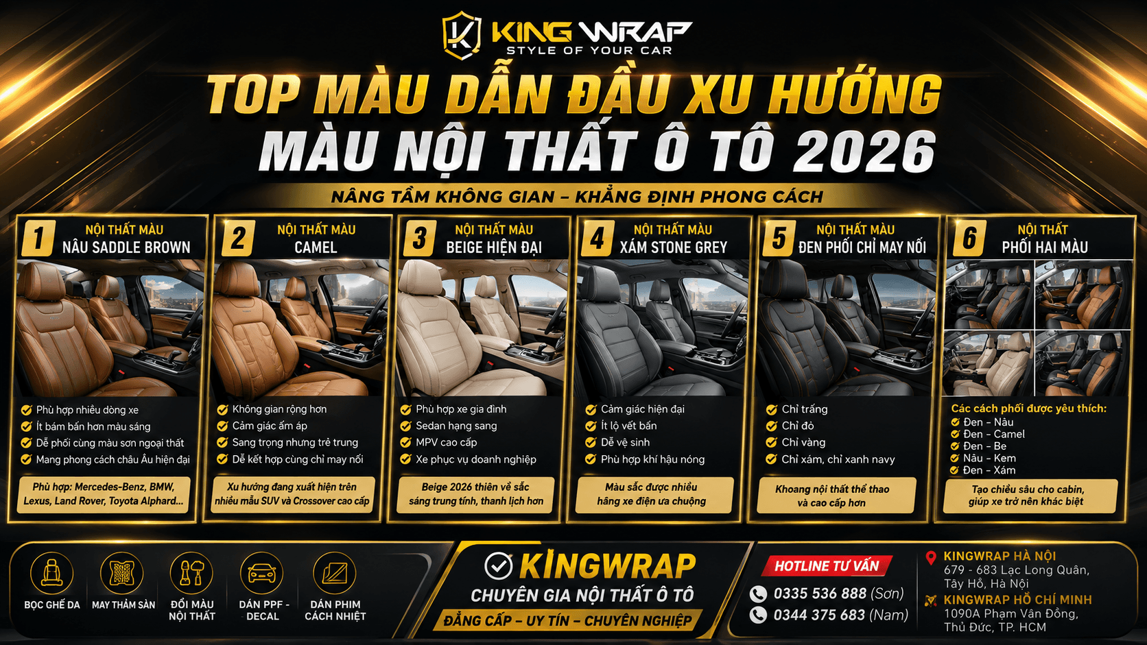Top 5+ Màu dẫn đầu xu hướng màu nội thất ô tô 2026