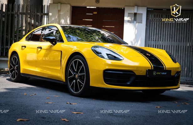 Dán đổi màu vàng Porsche Panamera 