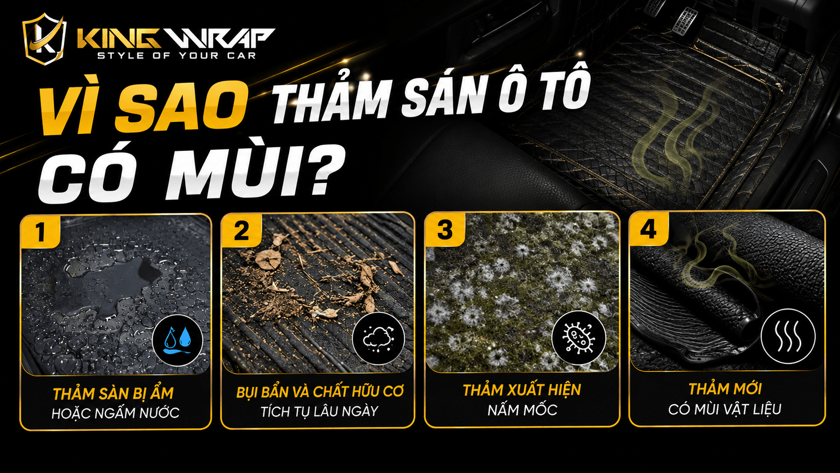 Thảm sàn ô tô có mùi phải làm sao? Nguyên nhân và cách xử lý hiệu quả Thảm sàn ô tô có mùi phải làm sao? Nguyên nhân và cách xử lý hiệu quả